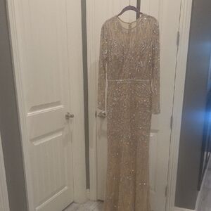 Mac Duggal Glittering Gold Long Sleeve Gown